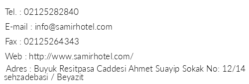 Samir Hotel telefon numaralar, faks, e-mail, posta adresi ve iletiim bilgileri